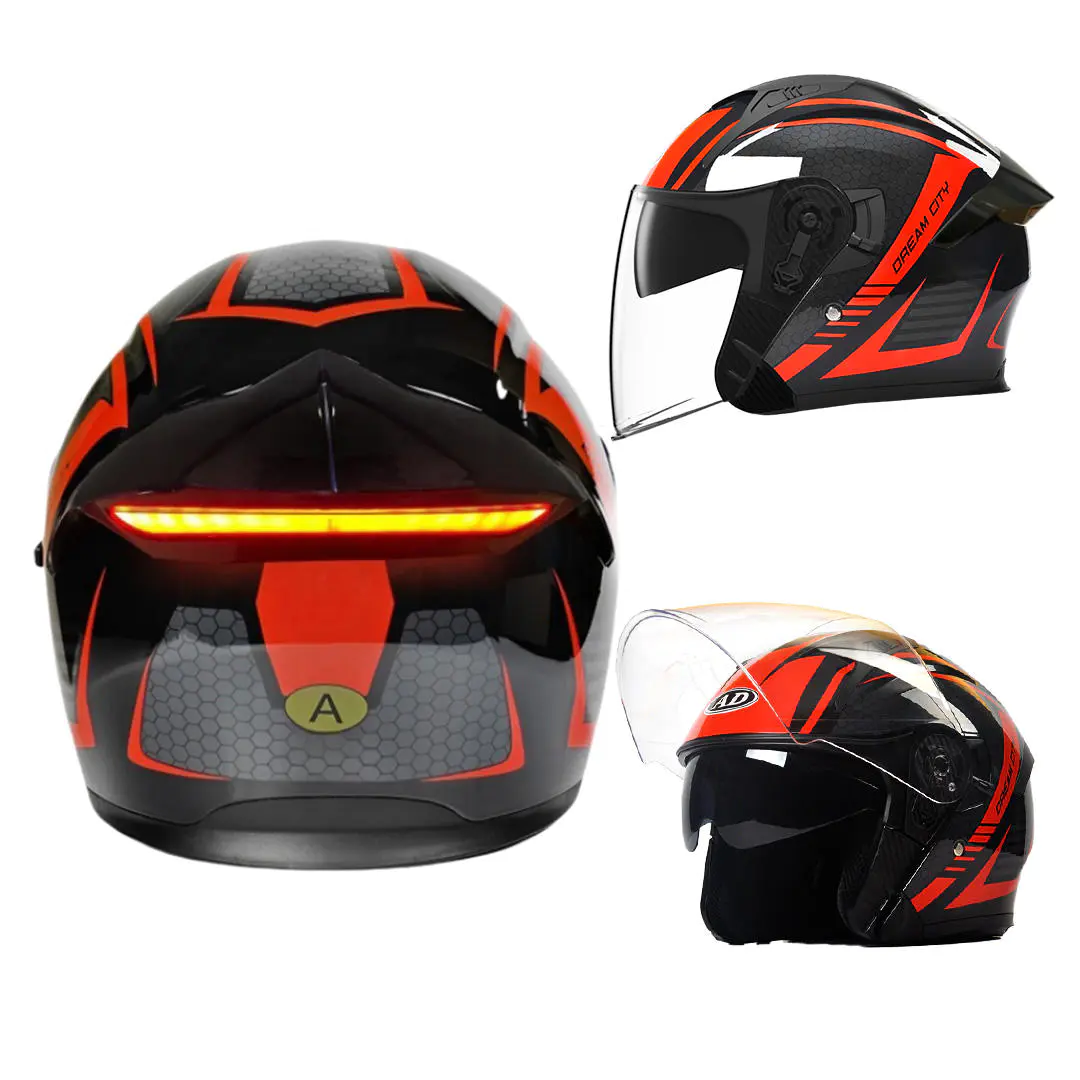 K5 LED Intelligence Safety ไฟท้ายหมวกกันน็อครถจักรยานยนต์ DOT Certified Open Face Helmet